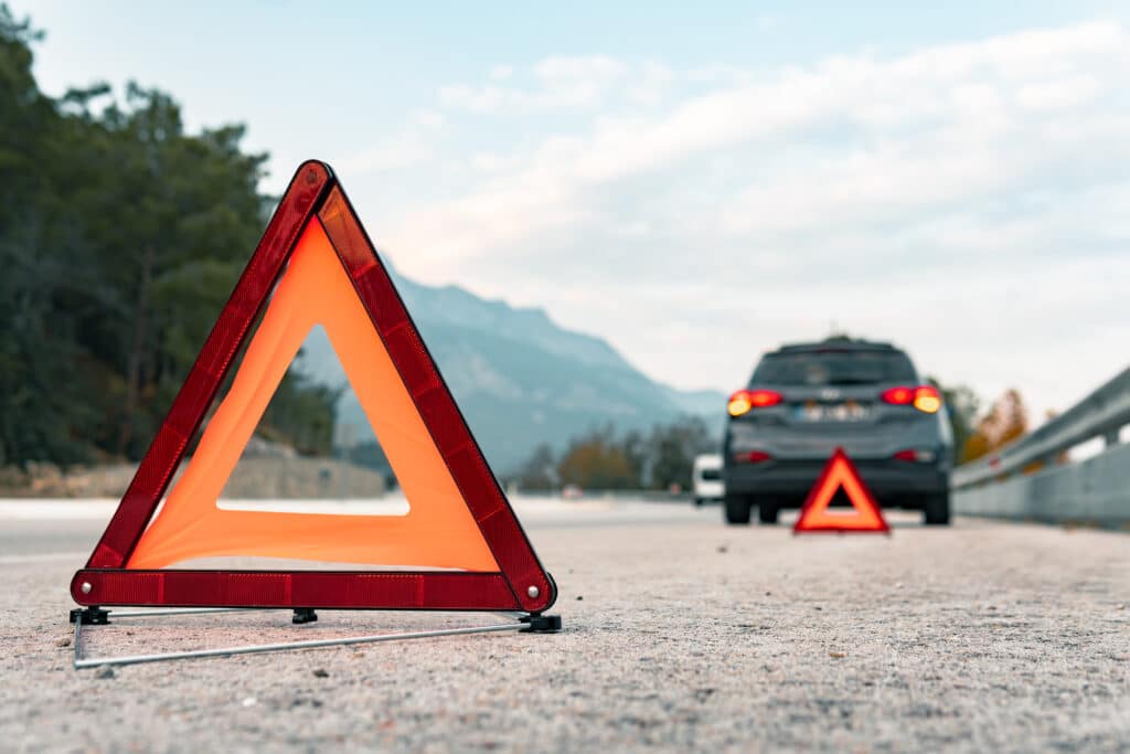 Warning Triangle Placed Behind Car