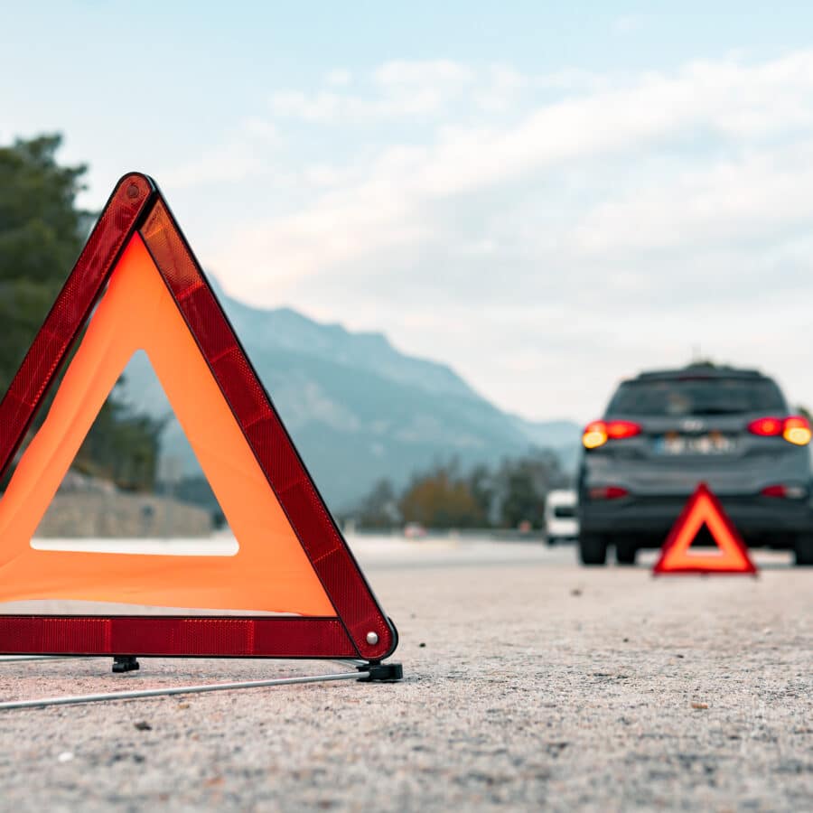 Warning Triangle Placed Behind Car